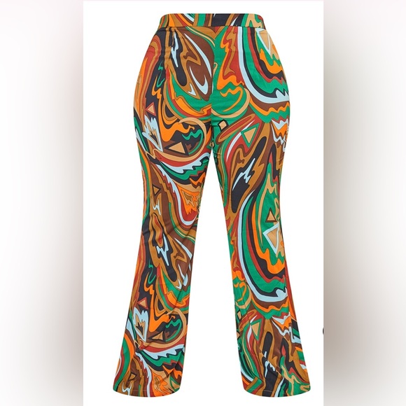 Plus multi abstract print chiffon flare pants - Picture 1 of 6